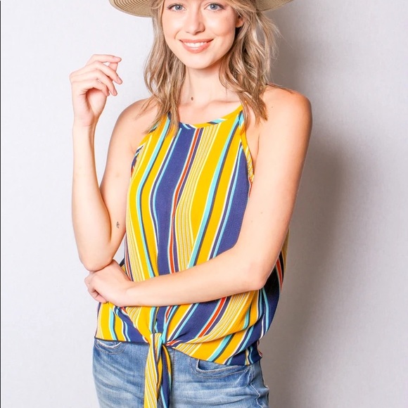 A67.   New Rainbow striped tank w/ tie, medium - Picture 3 of 5